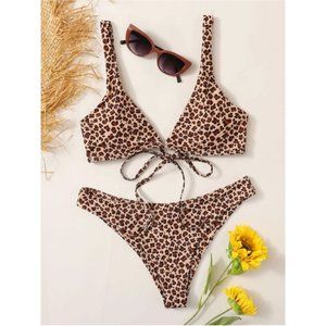 Leopard Tie-Back Bikini Swimsuit